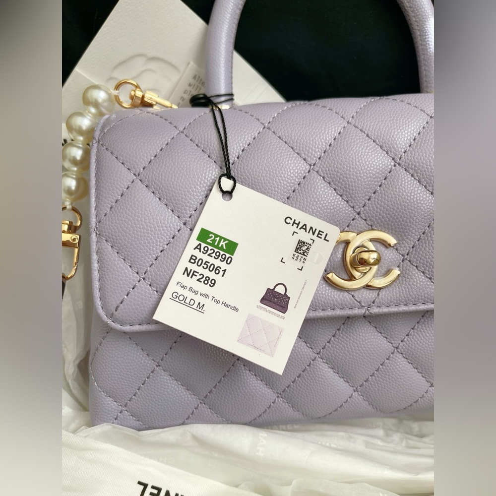 Authentic Chanel Caviar Quilted Mini Coco Handle Flap Light Purple - Picture 6 of 16